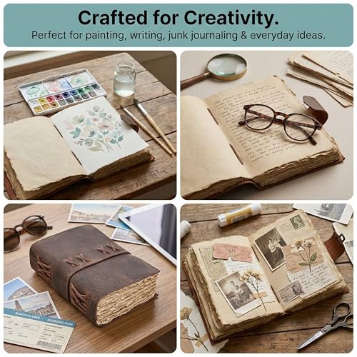 Leather Bound Vintage Journal for Women & Men – Book of Shadows – Lock Closure – 200 Pages of Antique Deckle Edges Handmade Paper (Distressed Brown, 6 x 4 inches) - color: Distressed Brown, size: 6 x 4 inches