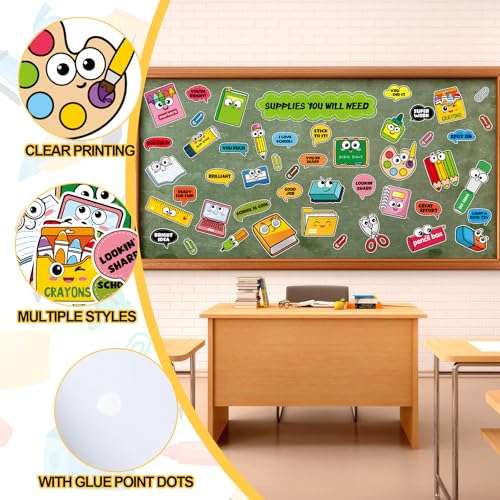 MotiMind 48 Pcs Supplies You Will Need Bulletin Board Set Cartoon Style - style: Cartoon Style