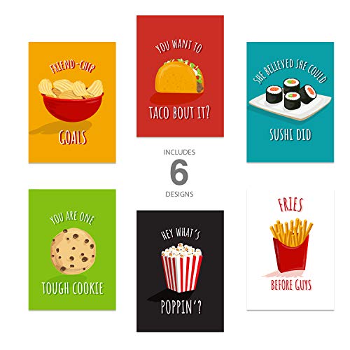 Canopy Street Bestie Food Note Cards / 4 5/8" x 6 1/4" Friendship Food Pun Cards / 12 Illustrated Thinking Of You Greeting Cards/Made In The USA - color: Bestie Food Puns