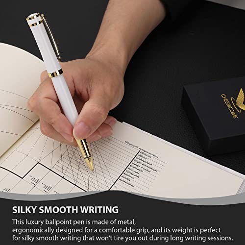 Cheericome Luxury Ballpoint Pen - Professional & Executive, Perfect for Silky Smooth Writing, with Gift Box, Nice for Men & Women, 2 Extra 0.5mm Black Refills - White - color: White