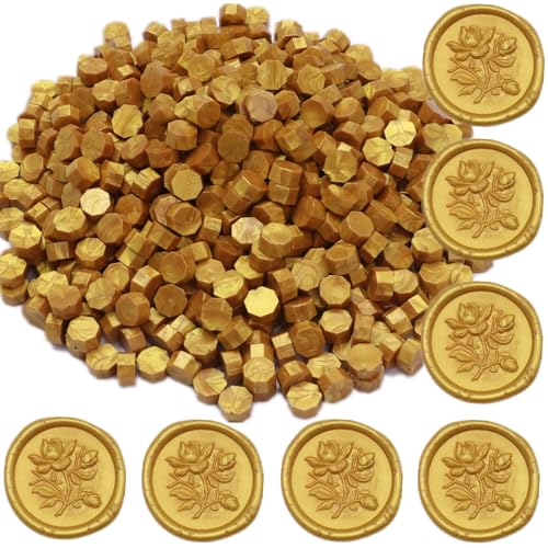 Gold Wax Seal Beads, 400Pcs Sealing Wax Beads, Octagon Wax Sealing Beads, Gold Sealing Wax Beads Set for Wax Seal Stamp, Letter Sealing (Gold) - color: Gold