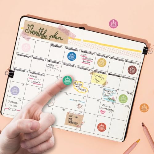 500Pcs/5 Sheets Happy Birthday Planner Stickers Mini Calendar Stickers 1/2 Inch Cute Cake Icons for Journals Scrapbooking Party Event Schedule Marking Organization DIY Craft Decoration - style: Cake
