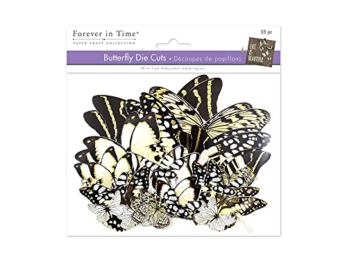 Realistic Butterfly Die-Cut Cut-Outs Black and White Shapes with Gold Foil Accents - Nature Journal Scrapbook Embellish - 35 Colorful Pieces