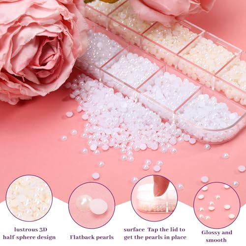 2500Pcs 3mm Half-Round Beige & White Pearls Kit for Crafting - color: multicolored（beige white）, size: 3mm