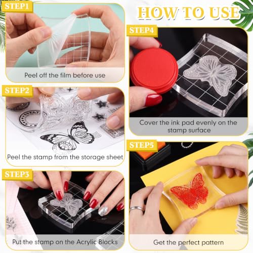 Mudder 7 Pcs Acrylic Stamp Blocks Set Clear with Grid Lines,Square Arc Edge - style: Square Arc Edge