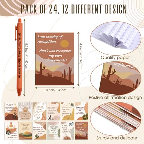 Mooliwe 48 Pcs Affirmation Notebooks Pens Bulk Gifts, Gratitude,Rustic | Small Bags Included, Motivational Notepads for Women, Daily Affirmations Journal, Stress Relief Self-care, Employee Rewards - style: Rustic