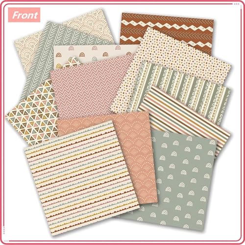 24 Sheets Scrapbook Paper - Boho Patterned Cardstock Paper Pads, 12"x12" 160gsm Coloured Double Sided Decorative Craft Papers for Scrapbooking, Card Making, Journaling and DIY Projects (Boho 8) - color: Boho 8