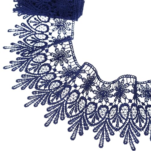 GXTIZAS Navy Blue Lace Ribbon 3.2Inch Wide Lace Trim for Sewing | scalloped embroidery for vintage weddings, costumes, pillows, curtains, gift décor and romantic DIY creations Crafts - color: Navy Blue