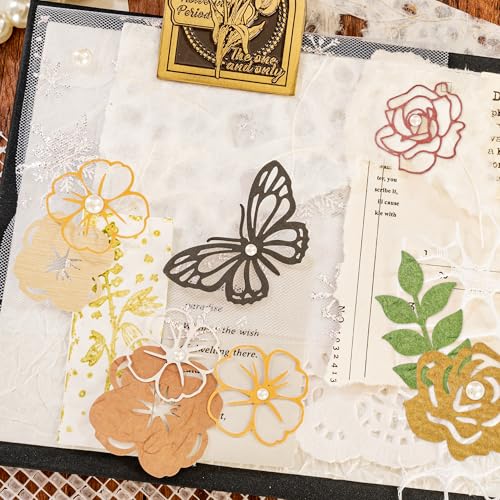 Mayplous Scrapbook Paper Cutouts Set, 6 Packs Colorful Die-Cut Flowers, Leaves, Butterflies & Maple Shapes for Card Making, Journaling, Planner, Gift Wrapping, Collage Crafts (Lila)