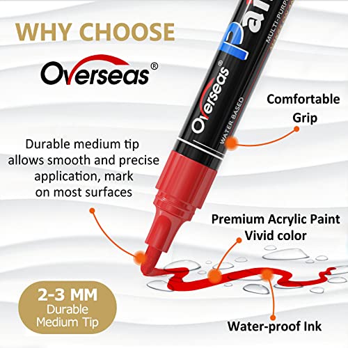 Overseas White & Black Acrylic Paint Pens Permanent Markers, Medium Tip - color: White&Black