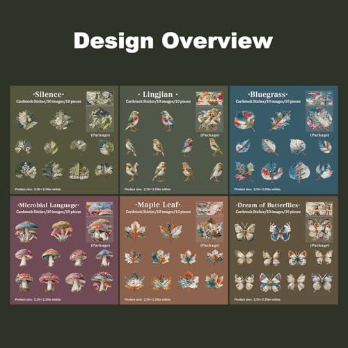 Retro Natural Collage Cardstock Sticker Pack – 60pcs Butterflies Birds Leaves Mushrooms DIY for Scrapbook Junk Journal Cardmaking Tags Collage & Item Decoration - color: Handmade Prints