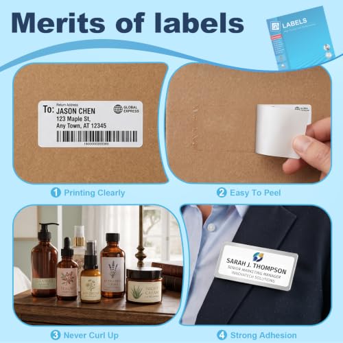 1" x 2-5/8" Address Labels 1500 Labels Sticker Paper for Laser & Inkjet Printers, Address, Shipping, Barcode, Mailing & Product Stickers, White Adhesive Labels (50 Sheets) with Free Template - size: 1"x2-5/8"-50 Sheets(HB-R030)