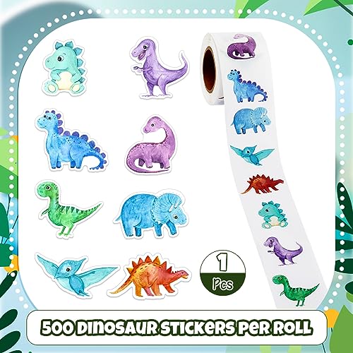 Qeeenar 500 Pcs Dinosaur Animal Stickers Roll, Reward Decals for Kids | 8 Cute Designs, Suitable for Teacher Rewards, Classroom Party Favor, Scrapbooking Decoration, Motivational Incentive Stickers - style: Dinosaur Animal