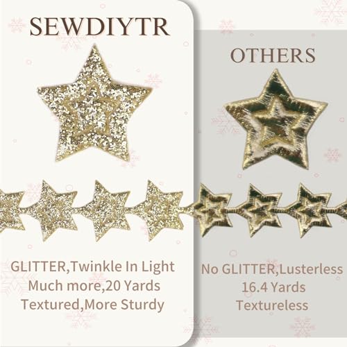 Glitter Star Ribbon Golden Star Sparkly Ribbon Trim Embellishment for Crafts Gift Wrapping Wreath DIY 1 Roll 20 Yards 0.8 Inch - color: Golden