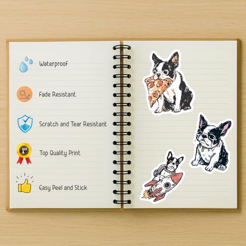 100 PCS Boston Terrier Stickers Pack – Waterproof Dog Decals for Water Bottles, Laptops, Phones, Notebook, Cars – Cool Vibrant Graphics for Boston Terrier Enthusiast - color: Boston Terrier