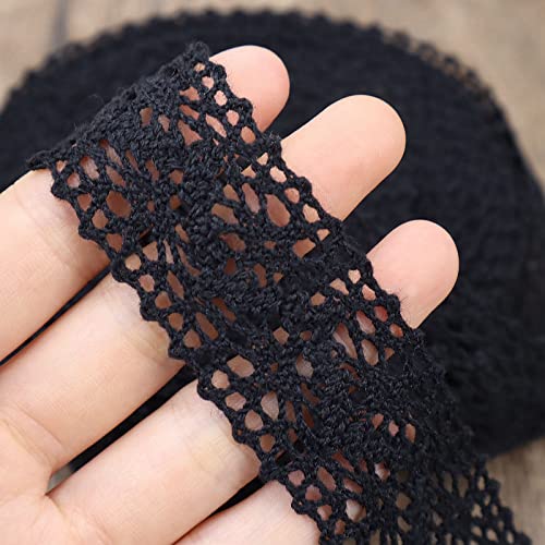 Black Lace Ribbon 12 Yards Cotton Sewing Lace Trim Crochet for Crafts, Gift Package Wrapping, Bridal Wedding Decoration, Scrapbooking Supplies - color: Black, size: 1.1 inch*12yards