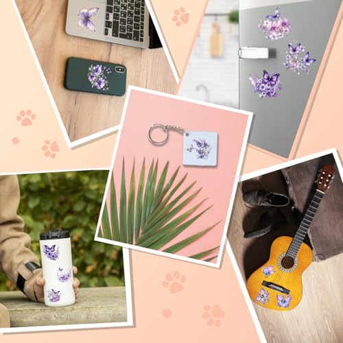 105 PCS Purple Butterfly Flower UV DTF Stickers | Durable no-heat cold Rub on stickers for keychains and party decorations.for DIY crafts and drinkware decoration - style: Purple Butterfly Flower