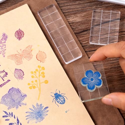 PATIKIL Acrylic Stamp Block, 5 Pack Stamping Block Square Shape with Grid Lines Decorative Mounting Blocks Set for Scrapbooking DIY Crafts Cards Making, 1" x 1" - size: 1" x 1"