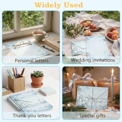 50 Pcs Stationery Paper Envelopes Set,No-Bleed Lined (6Style) | Includes 24 Writing Paper & 24 Envelopes with 24 Stickers, Flower Floral Letter Writing and Stationery Paper Envelopes - color: Soft Floral