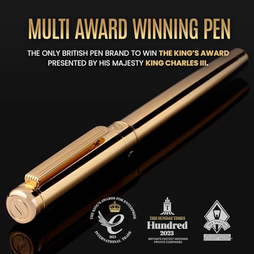 Scriveiner Luxury Fountain Pen - Stunning Gold Luxury Pen, Real Gold Finsih, Schmidt Gilded Nib (Medium), Converter, Best Pen Gift Set for Men & Women, Professional, Executive, Office, Nice Pens - color: 11. Gold, style: Medium Nib