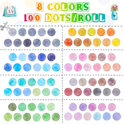 Zonon 8 Rolls 9/16 Inch Fruits Candy Dot Washi Tapes 800 Dots Writing Washi Tape Circle Stickers for DIY Decorative Diary Planner Scrapbooking