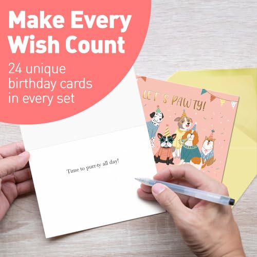 S&O Box of Birthday Cards with Envelopes - Bulk 24 Unique Happy Day Notes - Colorful Birthday Decor Bulk for Office & Home - Assorted Party Cards with Envelopes - 4x5.5” - color: Whimsical