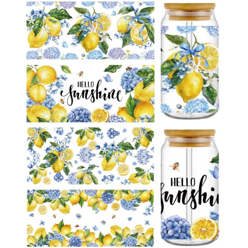 CRASHOT Mediterranean UV DTF Cup Wraps for Glass, 4 Pcs Capri Lemon Decals - color: Lemon