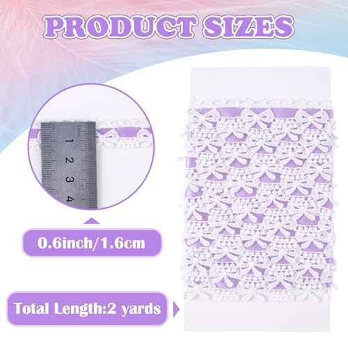 2 Yards Bow Lace Trim Ribbon, A Style, Light Purple - color: Light Purple-A style
