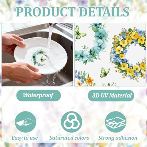 Rub On Transfers for Crafts, 3pcs Colorful Garland Transfers UV DTF Stickers Waterproof Decals Furniture for Cup Wood Scrapbook DIY Home Door - color: Wreath