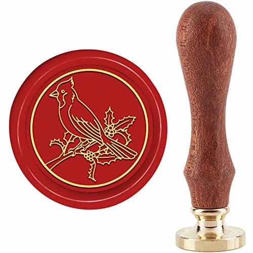 CRASPIRE Bird Wax Seal Stamp Holly Mistletoe Sealing Stamp X'Mas EVE Merry Christmas 30mm/1.18inch Removable Brass Head Sealing Stamp with Wooden Handle Invitations Greeting Cards Wrap - style: cardinal bird holly