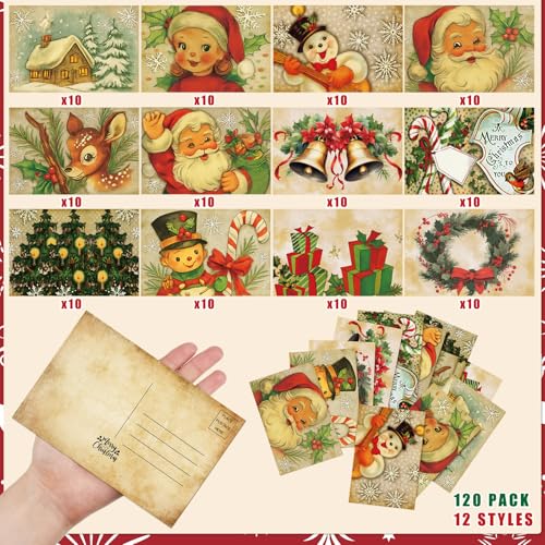 Kosiz 120 Pcs Vintage Christmas Cards 4 x 6 Inch Bulk Blank - style: Vintage Christmas