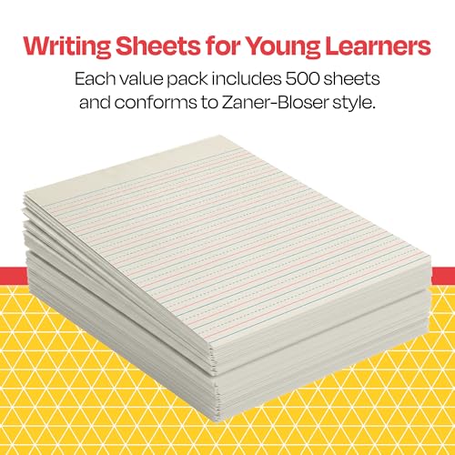 School Smart Zaner-Bloser Writing Paper, Handwriting Practice Lined Paper, Grade 3 Learning, 1/2 Inch Rule, 8 x 10-1/2 Inches, 500 Sheets - size: 8" x 10.5", style: 1/2 Inch Ruled