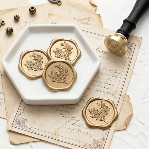 UNIQOOO Eucalyptus Wax Seal Stamp with Wooden Handle, Floral Botanical Theme Vintage Brass Stamp for Wedding Invitation, DIY, Gift Wrap, Envelopes, Christmas Card - color: Eucalyptus