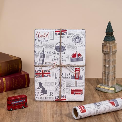 WRAPAHOLIC Kraft British London Wrapping Paper Roll - Mini Roll - 17 Inch x 16.5 Feet - UK Vintage Newspaper Wrapping Paper for Birthday, Wedding, Anniversary, Bridal Shower - color: Kraft Newspaper - UK