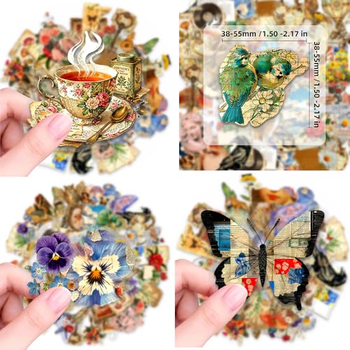 50Pcs Vintage Botanical Butterfly Stickers, Clear PET Scrapbook Decals - style: Vintage Butterfly