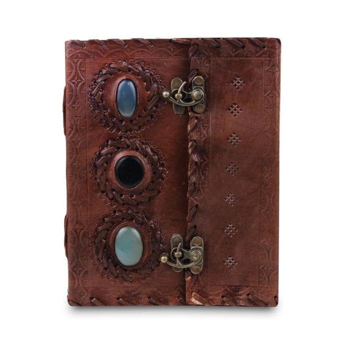 MaheTri 3 Stone Handmade Leather Journal with Lock – Vintage 3 Stone Design Genuine Leather Diary Notebook | Travel Journal Sketchbook Gift for Men Women