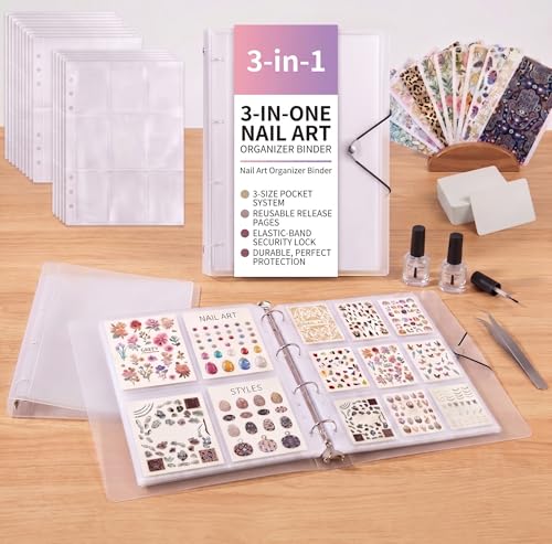 Nail Sticker Organizer Book, 2/4/9-Pocket A4 Binder for Nail Art Stickers & Stamping Plates Storage, Clear Pocket Protector Album