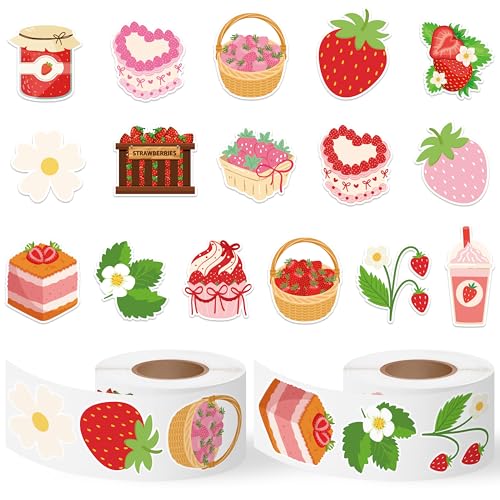 CNhoqc Cute Strawberry Sticker Roll, 1000Pcs Strawberry Fruit Daisy Dessert - style: Strawberry Daisy Dessert