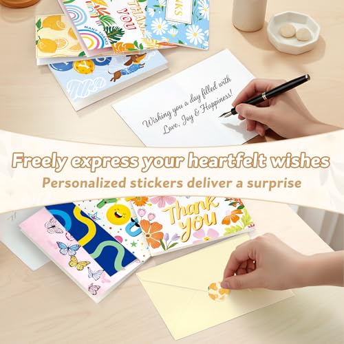 Thank You Cards 48 Bulk with Envelopes & Stickers 10x15cm for Kids Friends - color: Thank you 2