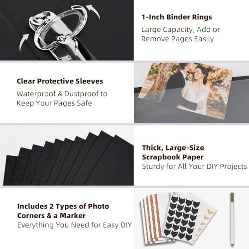 Vienrose 15"x13" Scrapbook Album Gift Set Faux Leather DarkBlue 100 Pages - color: Navy Blue, size: 15"X13" 50Sheets