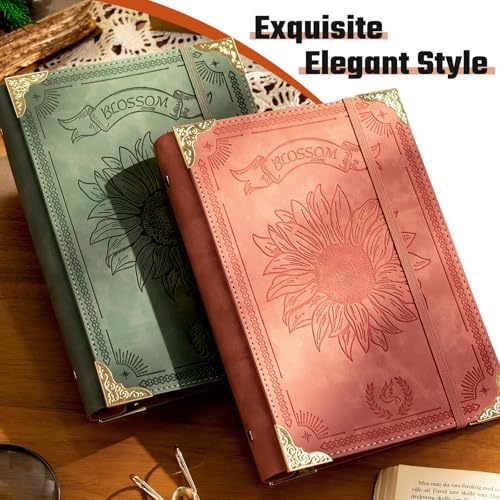 Ovesmusl Sunflower PU Leather A5 Binder 6 Ring Refillable Journal Cover - color: Pink Sunflower, size: A5 Binder Cover