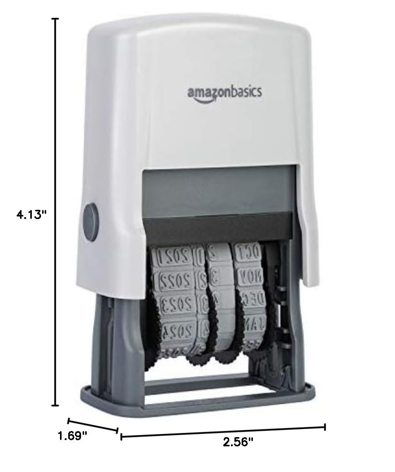 Amazon Basics Self-Inking Date Stamp for Office Documents, Rectangular, 2.56" x 1.69" x 4.13"