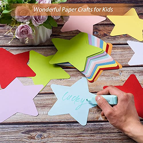 144 Pieces Large Star Cut Outs Paper Stars Shapes Assorted Color Star Cutouts Classroom Decoration Star Die Cuts for DIY Kids Craft Projects Bulletin Board Spring Summer Theme School Party - style: Star