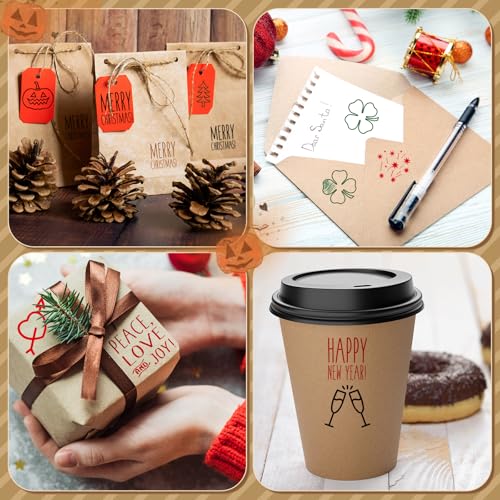 MotiMind 18 Pcs All Holiday Wood Stamps Set Wooden Rubber Holiday Stamps for Card Making Decoration and Scrapbooking Supplies