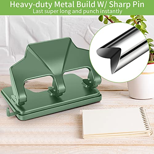 AFMAT 3 Hole Punch Heavy Duty, 40-Sheet Three Hole Punch, 50% Reduced Effort, 3 Hole Puncher for Binder w/Large Chip Tray, 9/32" Holes Diameter, Metal Paper Puncher for Home/Office/School, HP17 - color: Green