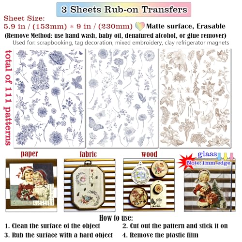 CATaireen Rub on Transfers for Crafts Vintage Scrapbooking Stickers Small Decals Adults Journaling DIY Supplies Use for Fabric Paper Wood Stone Canvas Acrylic Cloth (Plants Outline) - style: Plants Outline
