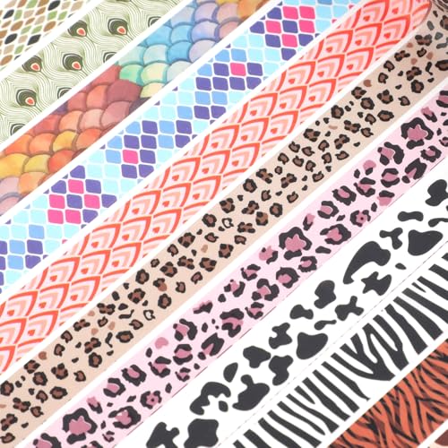 12 Rolls Leopard Animal Print Washi Tape Set,Cute Animal Pattern Decorative Tape,Cheetah Cows Zebra Peacock Decorative Masking Tapes for DIY Scrapbook Journaling Handbook Making Card Wrap Craft Gift - style: Animal Grain