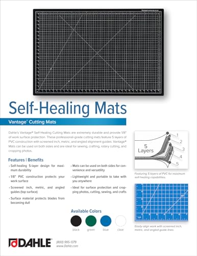 Dahle Vantage 10474 Premium Self-Healing Cutting Mat, 36"x48", 1/2" Grid, 5 Layers for Max Healing, Perfect for Crafts & Sewing, Green - color: Green, size: 48"L x 36"W