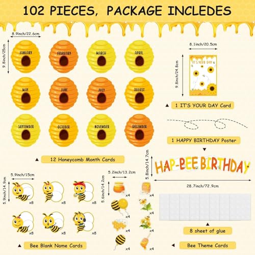 Qyeahkj Bee Birthday Bulletin Board Decorations Set Bees Hives Birthday Classroom Bulletin Board Honeycomb Paper Cutouts Party Supplies for Teacher Students Back to School Classroom Wall Decor - style: Birthday