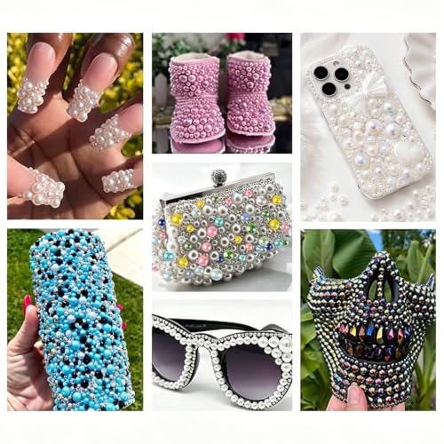 1500Pcs Mixed Size 3/4/5/6/8/10mm Flat Back Half Round AB Pearl Beads, Resin Dome Pearls for DIY Jewelry Making, Nail Art, Phone Case Decoration - color: A1 Red AB